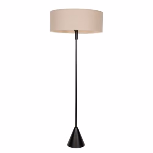 ValueLights Mitch Triangle Floor Lamp with Beige Linen Shade and Black Wood Base, Includes LED Bulb