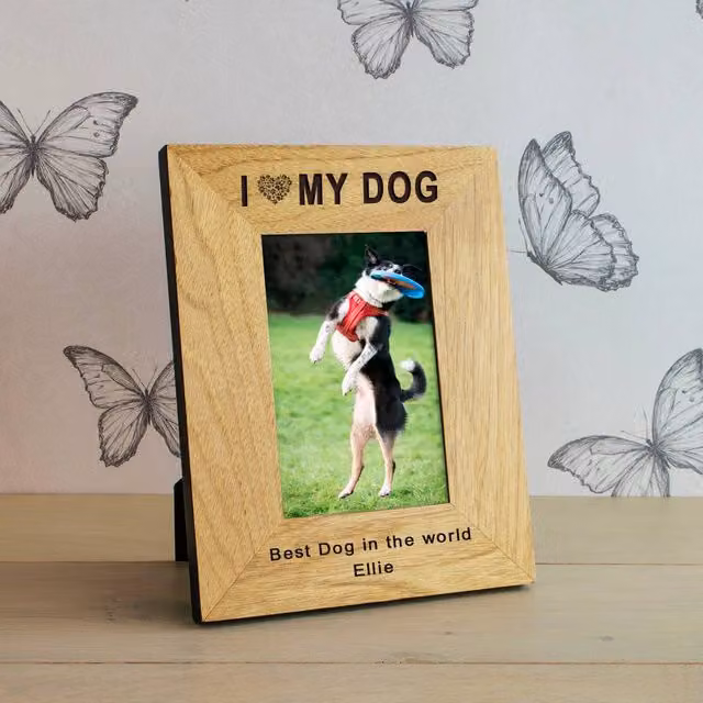 Uniqueful Personalised I Love My Dog Wood Picture Frame, Brown, 6x4 inch