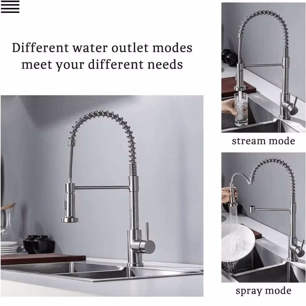 KORVIXA Single Lever Monobloc Kitchen Sink Mixer Tap with Pull Out Spout in Brushed Silver Stainless Steel W/D/H: 52.0 x 23.5 x 48.0 cm – 3
