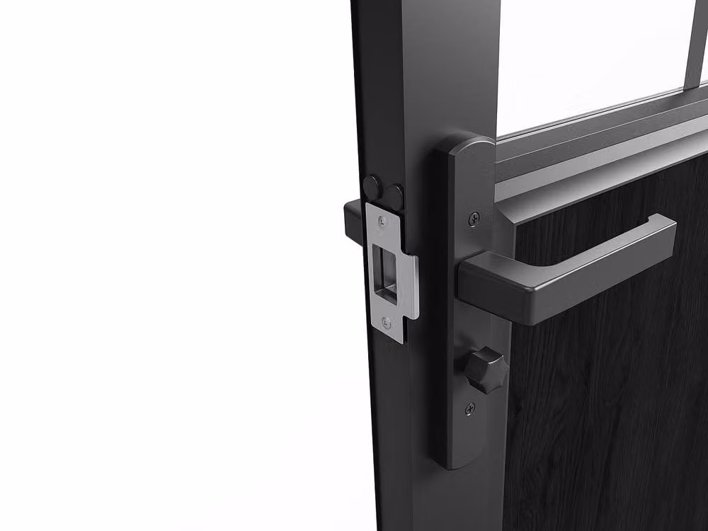 Vente-unique Reversible Double Swing Door Block in Black Aluminium and Tempered Glass – 6