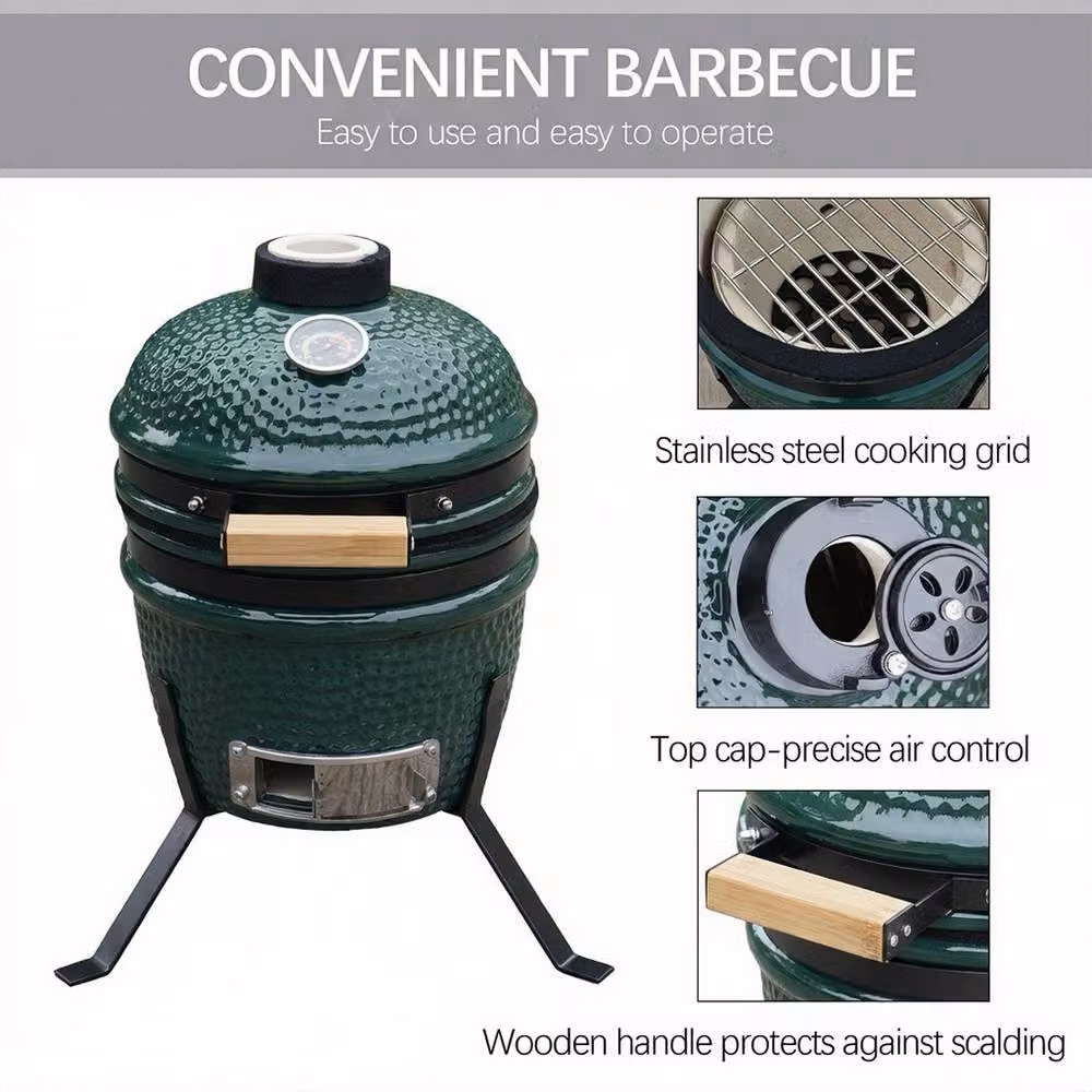 Alivio Ceramic Kamado Charcoal BBQ Grill and Smoker with Thermometer in Green – 2