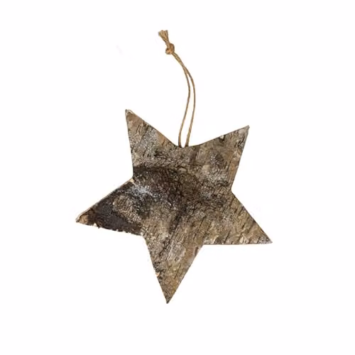 SHATCHI Star Shape Birch Bark Wooden Hanging Christmas Wreath in White and Brown, Diameter: 20 cm