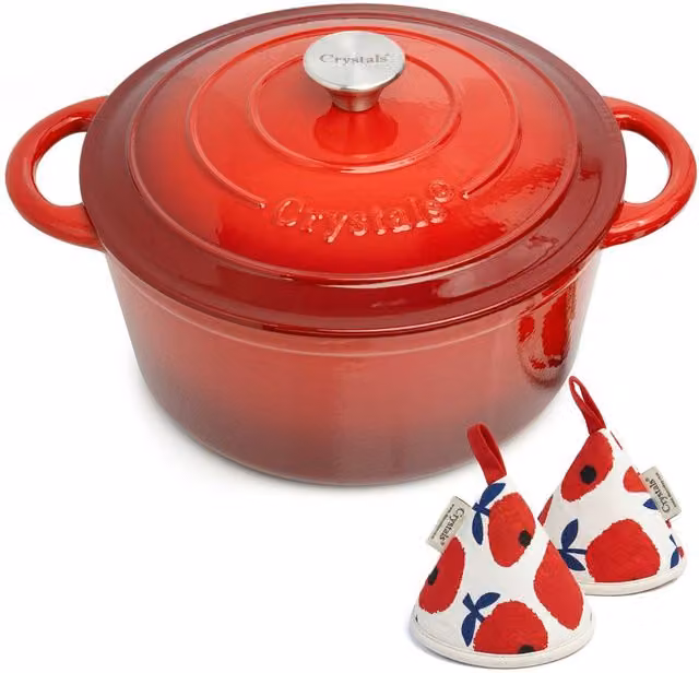 Crystals Enamelled Cast Iron Casserole Dish with Lid, Red, 6.6 l – 1