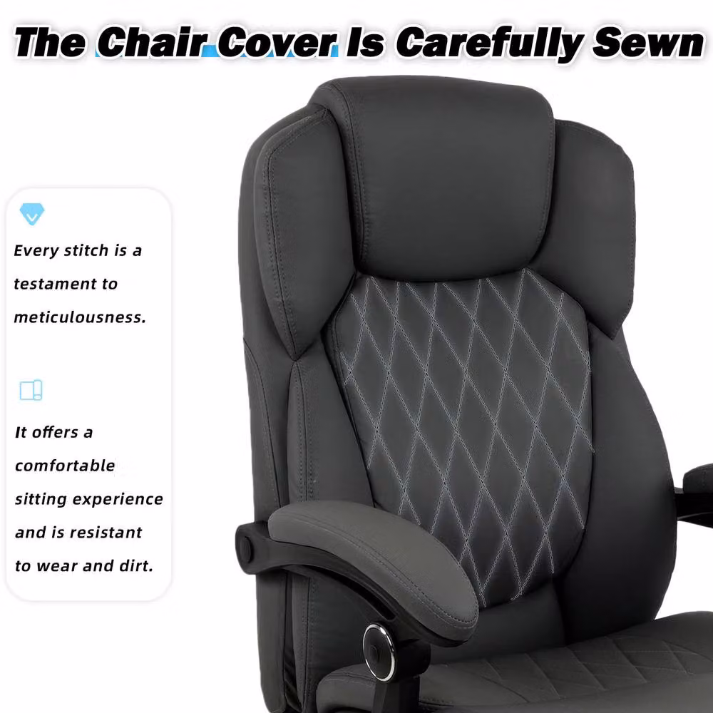 FURNITURE ONE Executive Office Swivel Chair in Dark Grey with Headrest and Armrests – 3