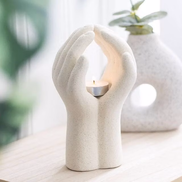Uniqueful Praying Hands Ceramic Tealight Holder in Beige