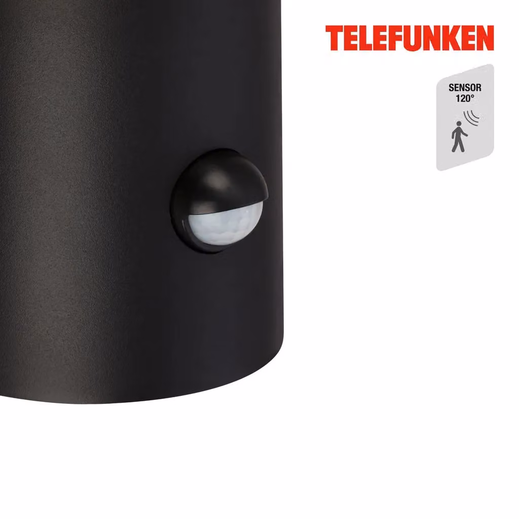 TELEFUNKEN Black Outdoor Wall Light with Motion Sensor, E27, IP44 Rating – 3