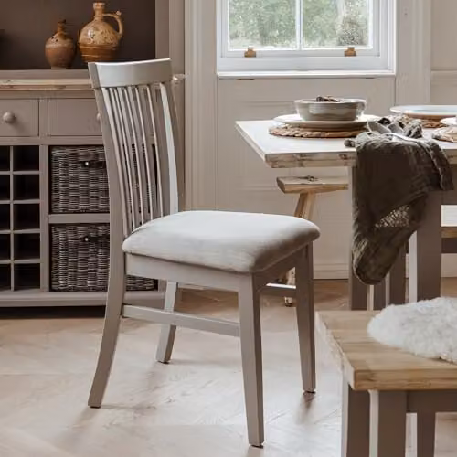 Statement Furniture Florence Wooden Dining Chair in Grey with Upholstered Seat, W45 x D53 x H94 cm – 1