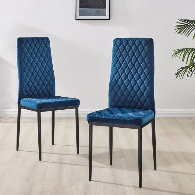 FurnitureboxUK Set of 4 Milan Velvet Dining Chairs with Black Legs in Navy Blue