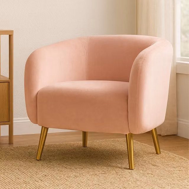 Louxor Living Pink Velvet Tub Armchair with Gold Metal Legs