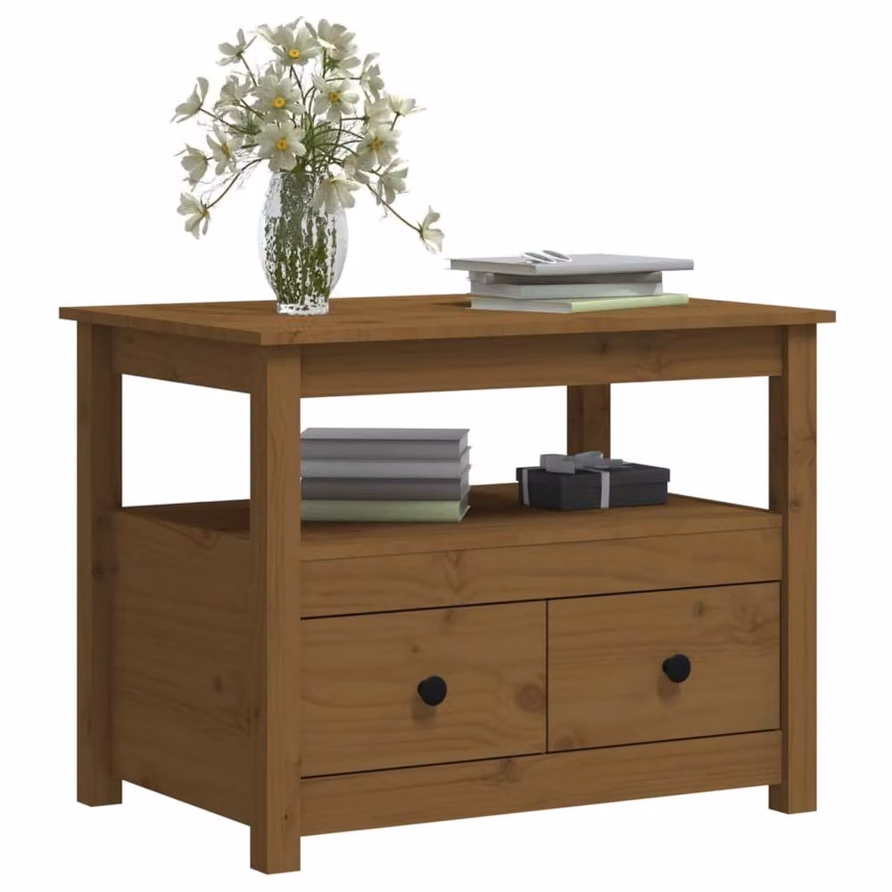 Berkfield Home Beautiful Coffee Table in Honey Brown Solid Pine, W/D/H: 71 x 49 x 55 cm – 3