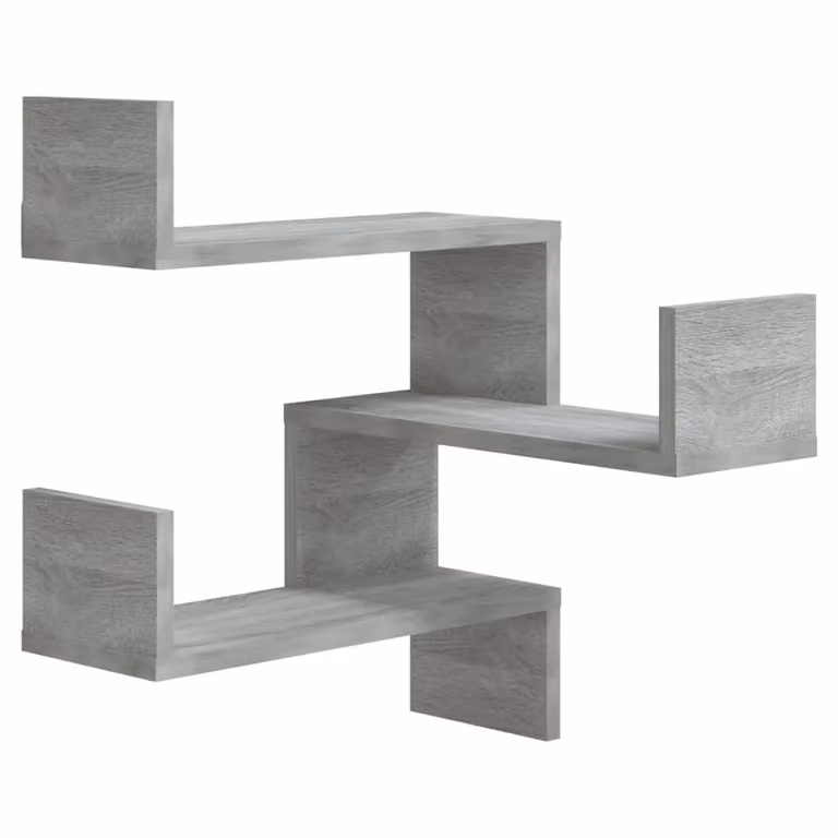 Berkfield Home Set of 2 Grey Sonoma Wall Mounted Corner Shelves, W/D/H: 40 x 40 x 50 cm