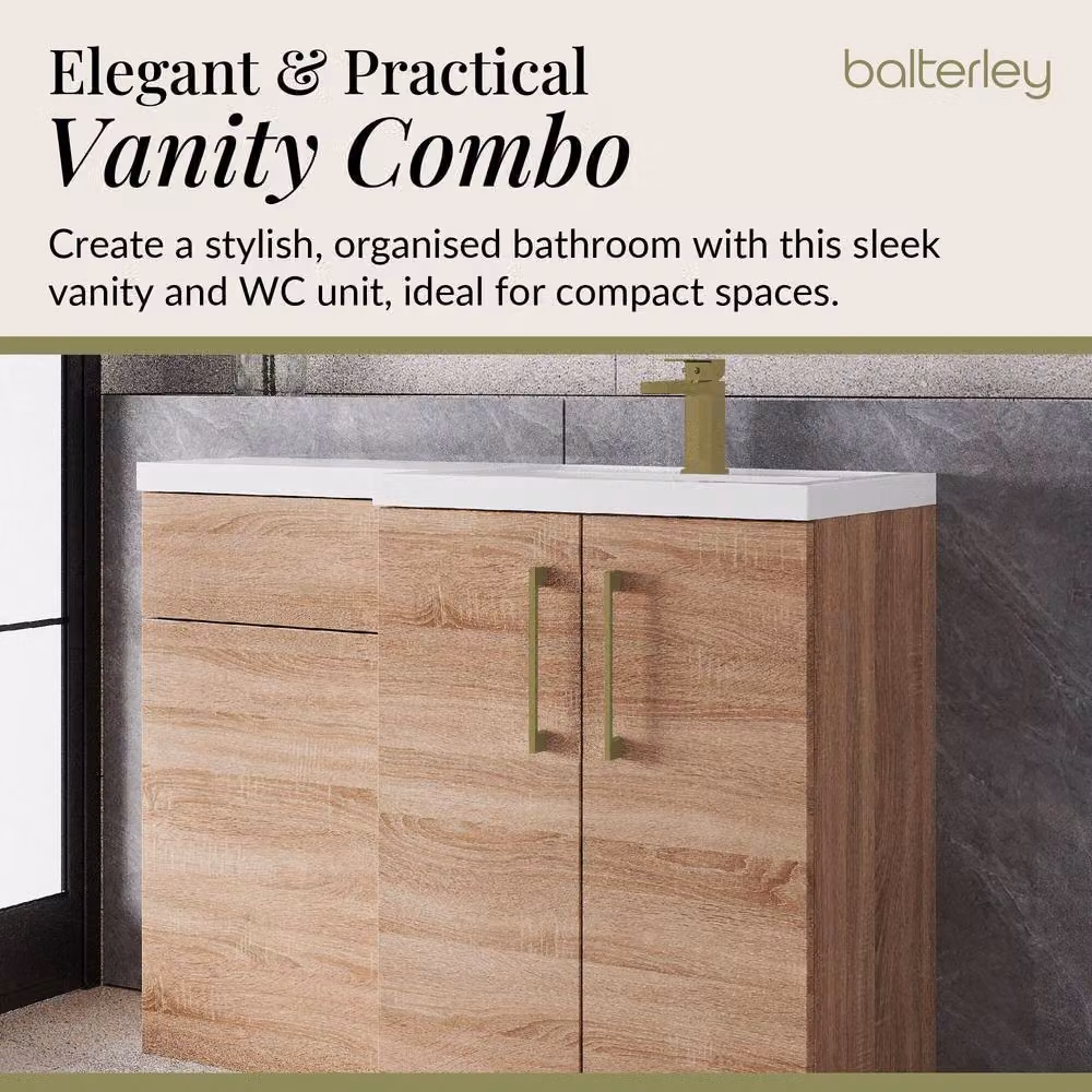 Balterley Modern Freestanding Bathroom Vanity Unit in Light Oak Brown, W: 110 cm x H: 84 cm – 2