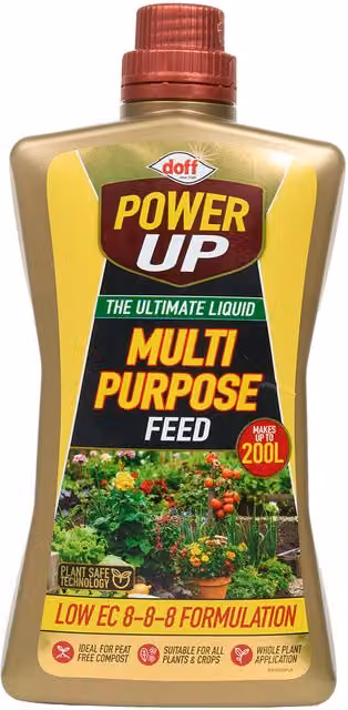Doff Power Up Multi Purpose Liquid Plant Food, NPK 8-8-8 Balanced Fertiliser, 1000 ml – 1
