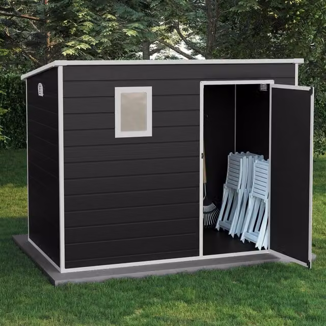 BillyOh Oxford Pent Plastic Shed in Dark Grey with Floor and Window