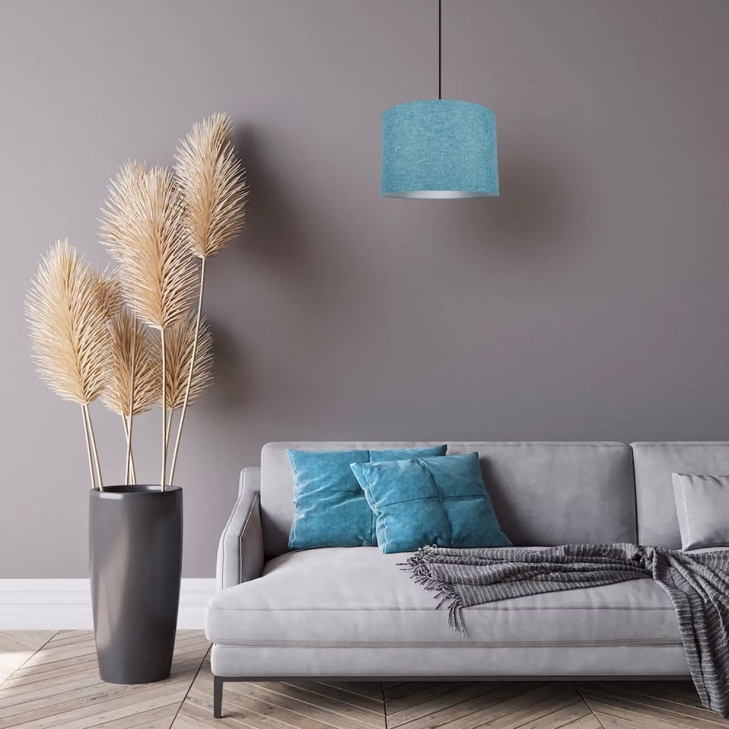 Happy Homewares Modern Petrol Blue and White Fabric Cylinder Lampshade with Metal Reducer Ring, Diameter: 25 cm – 4