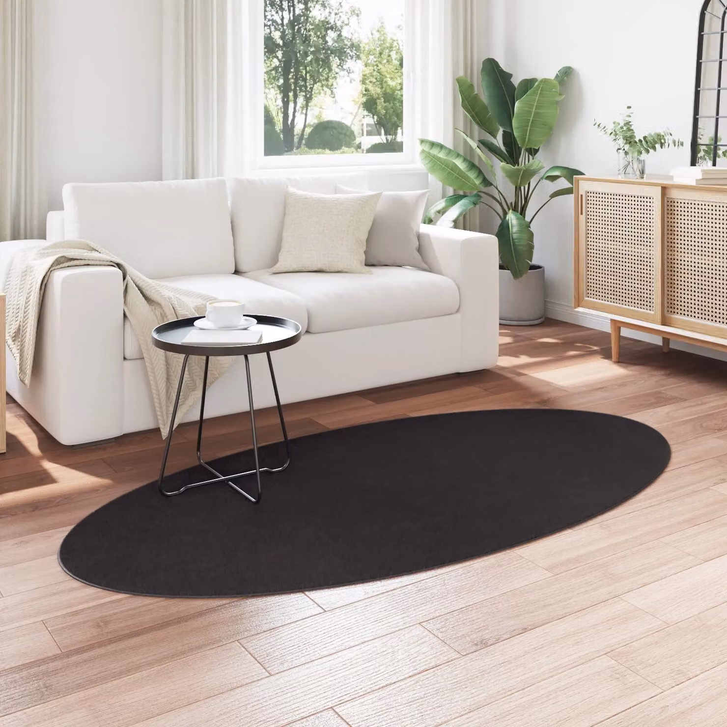 Berkfield Home Huarte Oval Faux Fur Rug in Black, W: 100 cm, L: 200 cm – 3