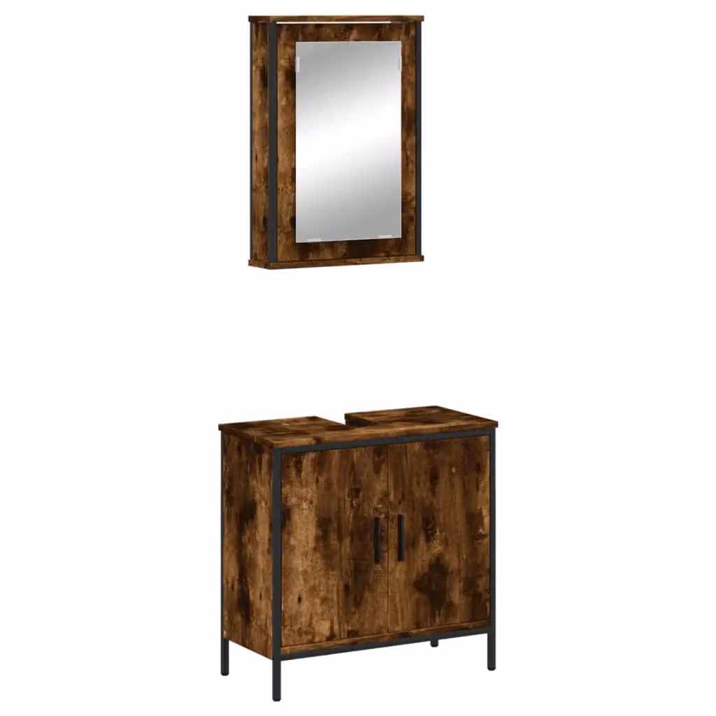 Berkfield Home 2 Piece Bathroom Furniture Set in Smoked Oak Brown featuring Mirror Cabinet and Vanity Unit – 2