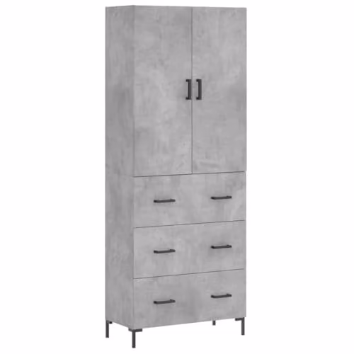 vidaXL Modern Highboard in Concrete Grey with Internal Shelves and Drawers, W/D/H: 69.5 x 34 x 180 cm