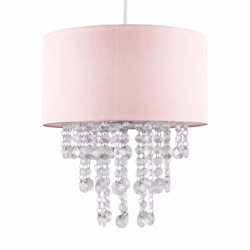 ValueLights Jesmond Pink Crystal and Plastic Droplet Ceiling Pendant Light Shade – 2