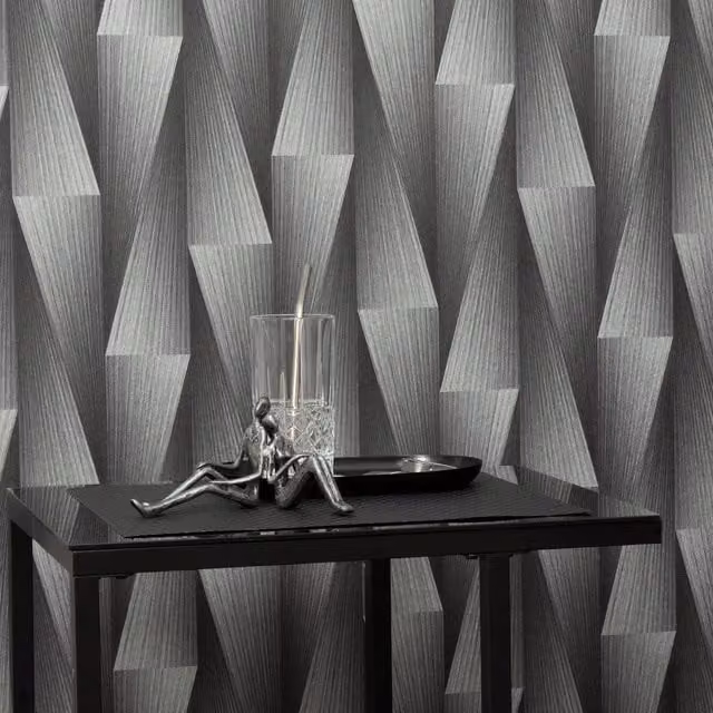 Erismann Shift 3D Wood Effect Geometric Vinyl Wallpaper in Silver