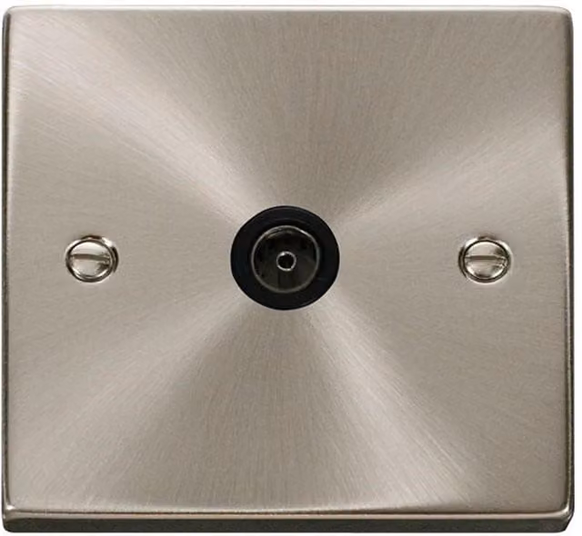 SE Home 1 Gang Single Coaxial TV Socket in Metallic Silver with Brushed Chrome Satin Plate