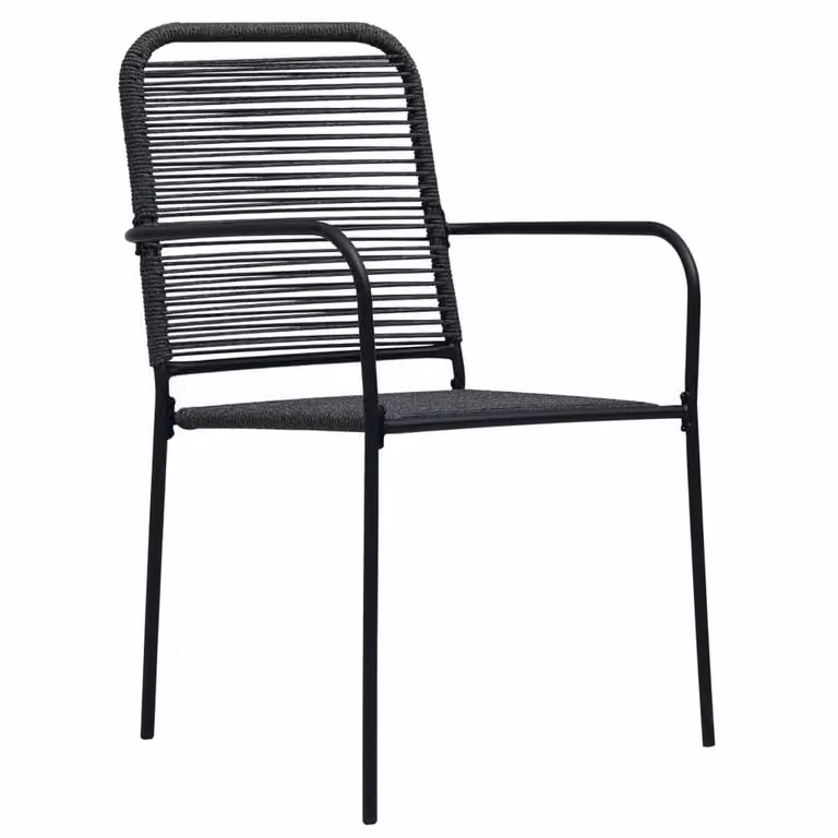 Berkfield Home Elegant 7 Piece Outdoor Dining Set in Black Cotton Rope and Powder Coated Steel