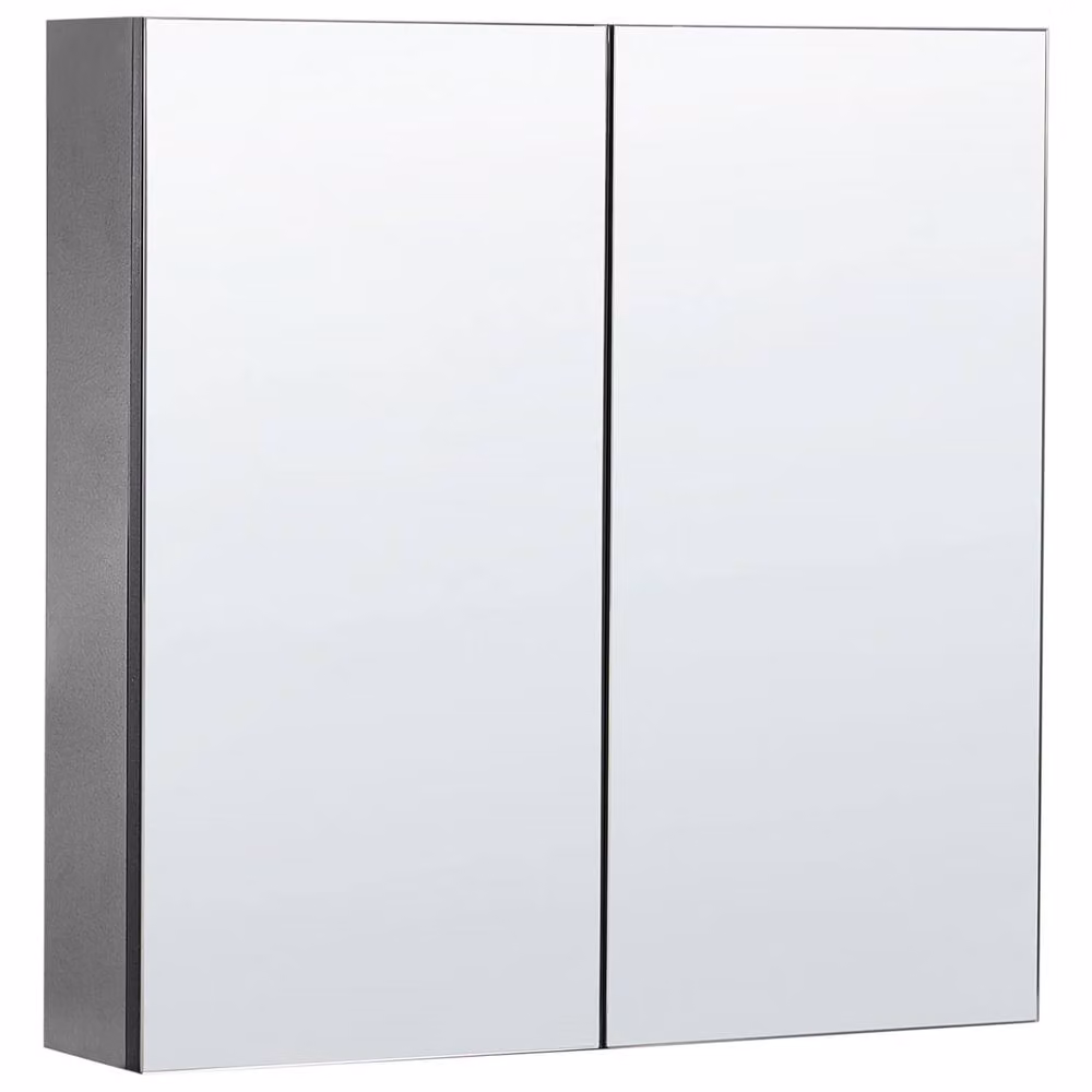Wyld and Coco Black Plywood Handleless 2-Door Wall-Hung Mirror Cabinet, W: 60 cm, H: 60 cm – 2