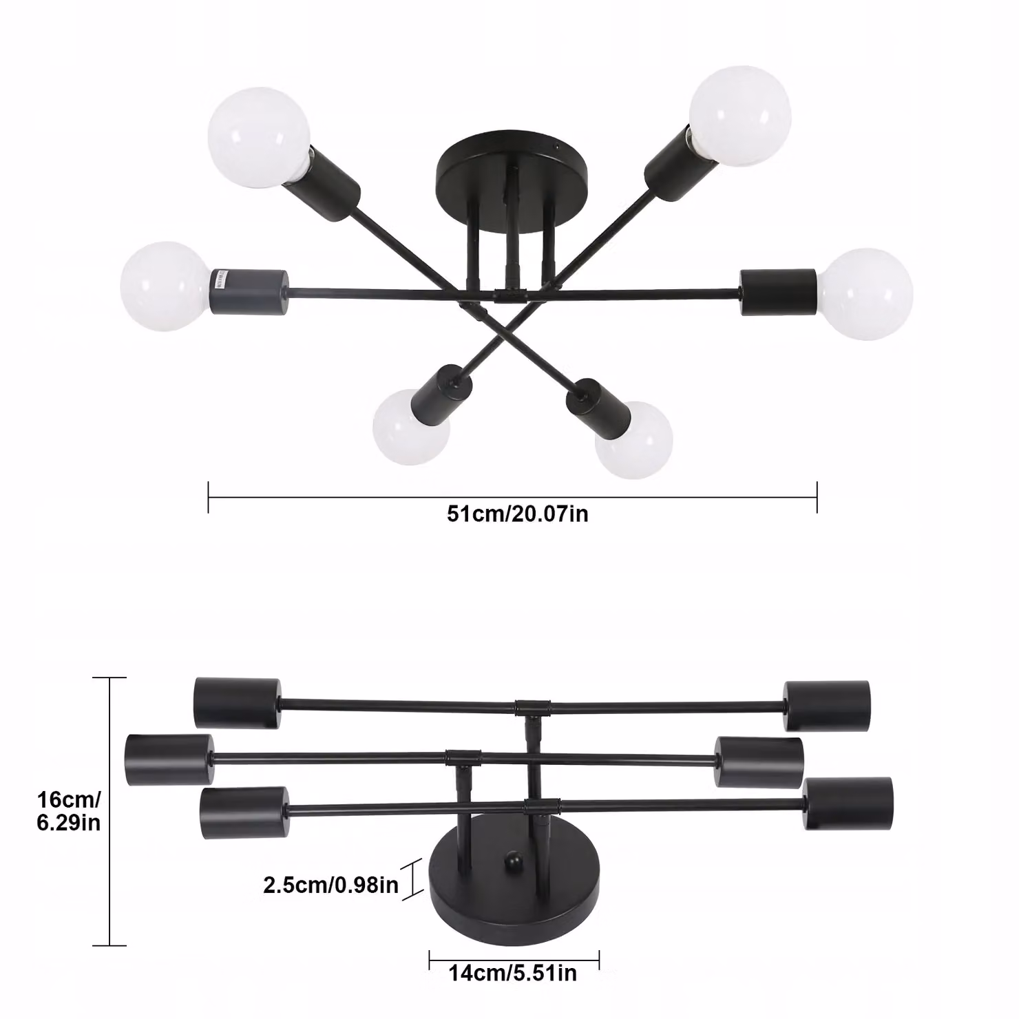 COMELY Sputnik 6-Light Black Metal Flush Mount Ceiling Light with E27 Sockets – 4