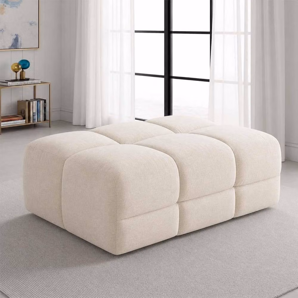 Furnishings For Less UK Jenson Large Plush Velvet Ottoman Footstool in Beige and Brown, W/D/H: 120 x 80 x 45 cm – 2