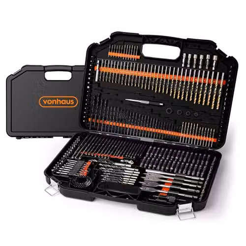 VonHaus 246pc Combination Drill Bit and Screwdriver Bit Set with HSS Titanium Twist, Masonry, Wood and Stainless Steel Bits in a Storage Case