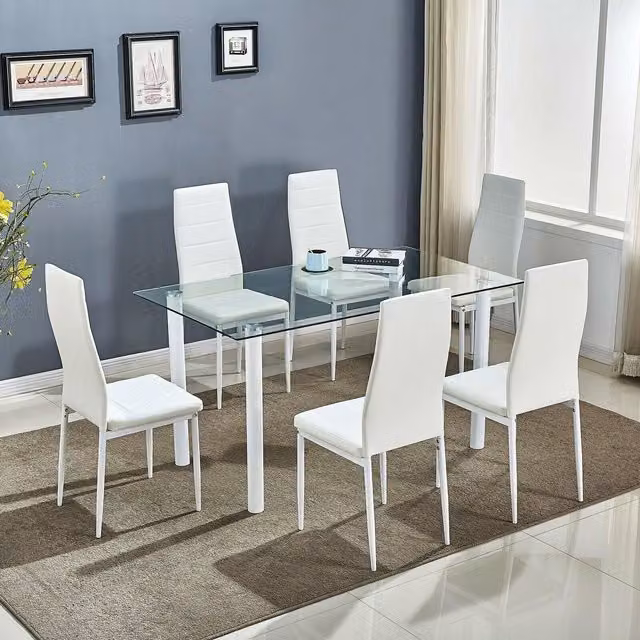 KOSY KOALA Modern Glass Dining Table Set with 6 White Chairs