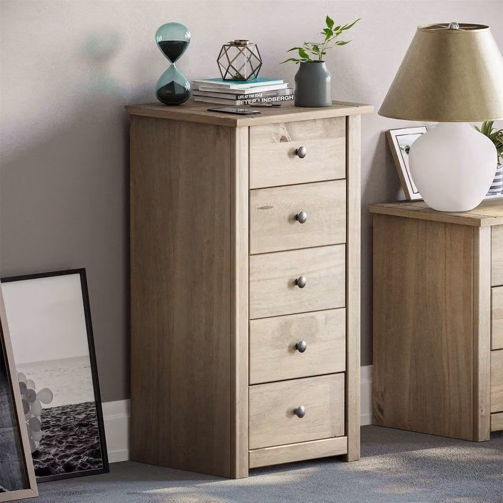 FORGEVIO 5 Drawer Narrow Chest in Natural Rustic Waxed Solid Pine – 2