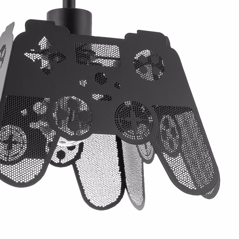 Happy Homewares Modern Matte Black Metal Game Controller Pendant Shade with Laser Cut Holes – 6