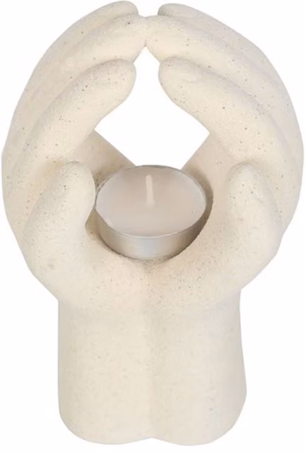 KDMK Praying Hands Tealight Holder in Beige, Silver and White