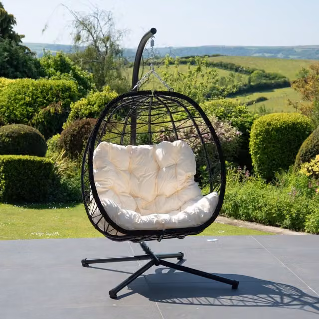 Artemis Home Modern Rattan Hanging Egg Chair in White and Black