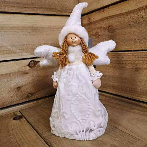Premier White Lace Angel Christmas Tree Topper, 35 cm