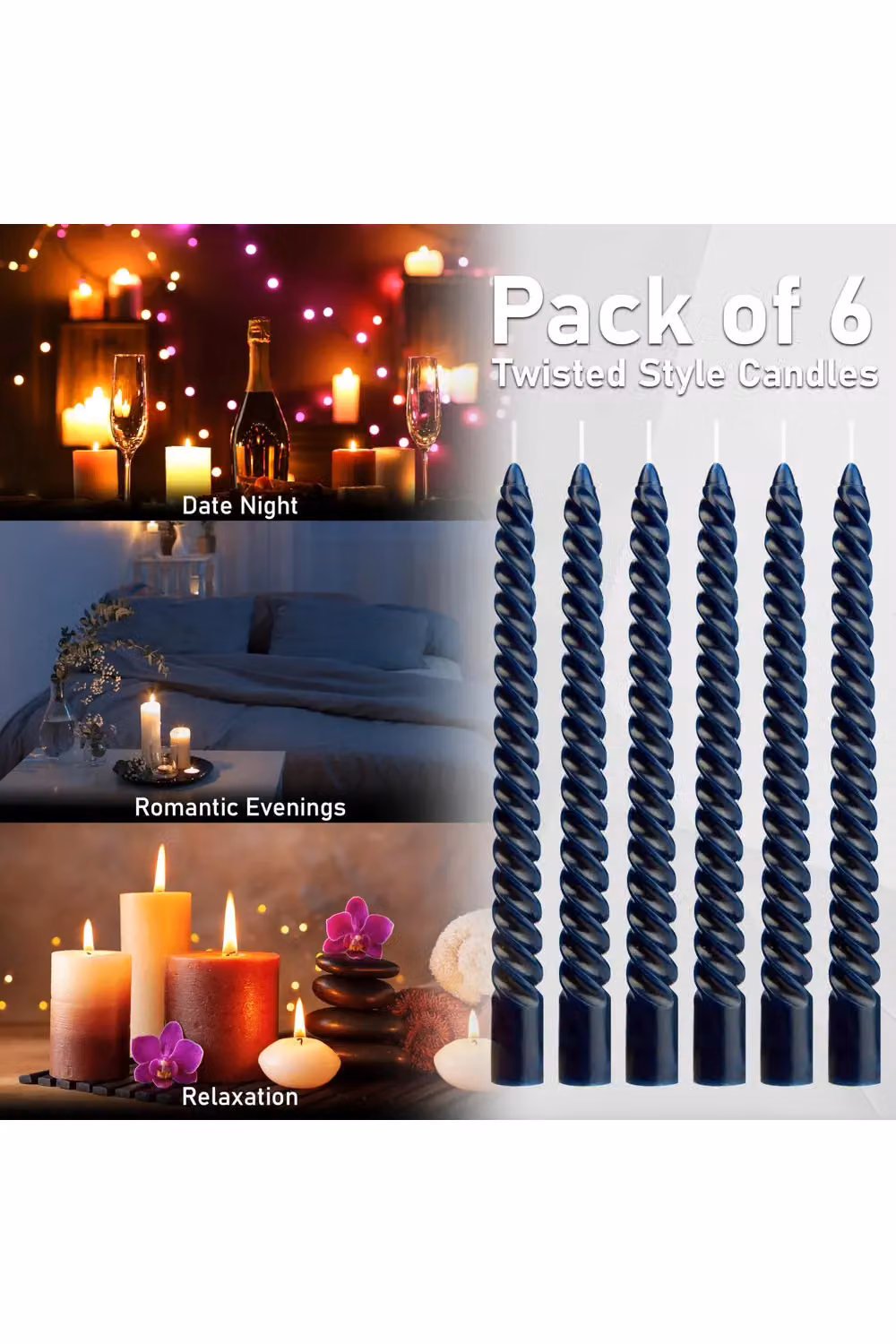 Deco Express Blue Twisted Candles, Pack of 6 – 4