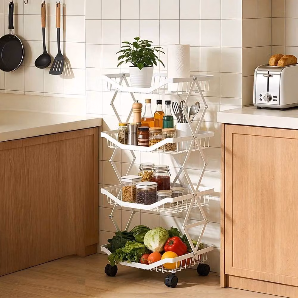 FORGEVIO White 4 Tier Metal Kitchen Trolley Cart for Fruit and Vegetable Storage – 2