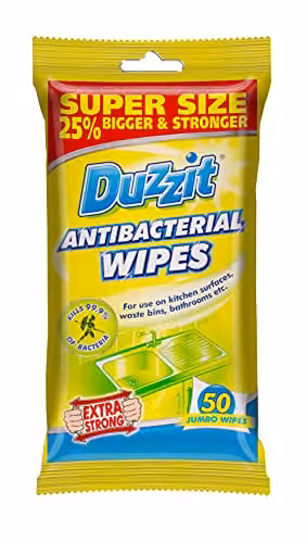 Duzzit Antibacterial Wipes, White and Yellow, 50 Pack