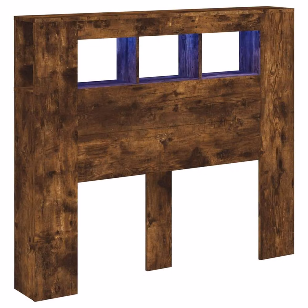 Berkfield Home LED Headboard in Smoked Oak Brown with Integrated Lighting and Shelf, W: 120 cm, D: 18.5 cm, H: 103.5 cm – 3