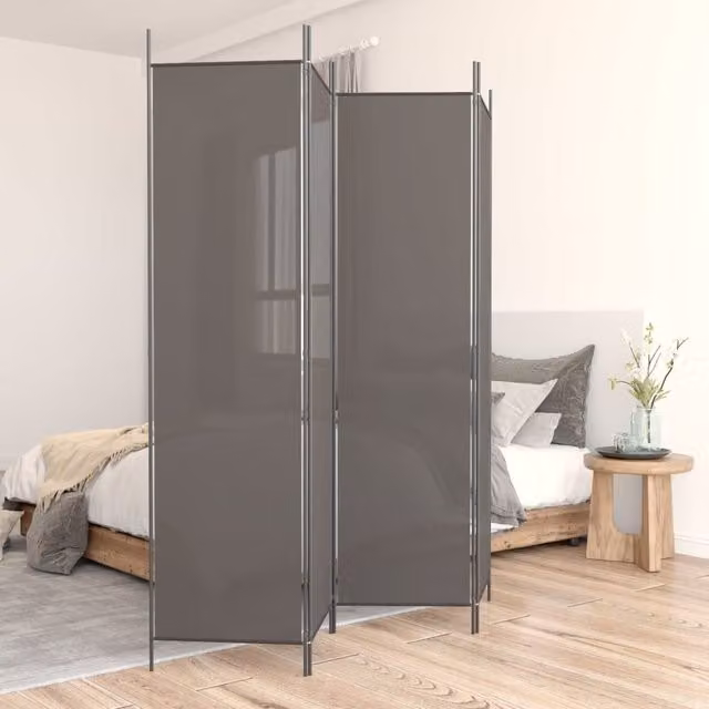 Berkfield Home 4-Panel Room Divider in Anthracite and Black Fabric, H 200 cm x W 200 cm – 1