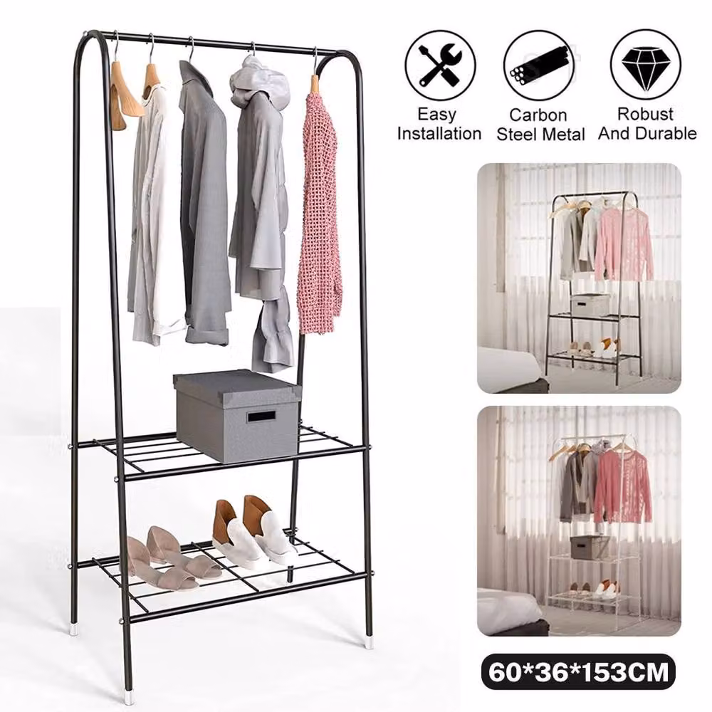 Kelvenix Black Heavy Duty Metal Clothes Rail with Continuous Linear Rail, W/D/H: 153.0 x 60.0 x 0 cm – 3