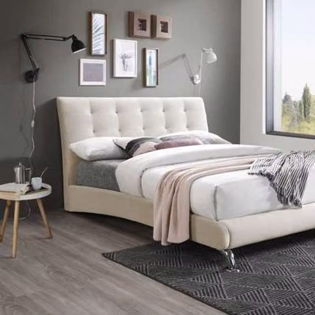 Birlea Hemlock Upholstered Bed in Yellow and Beige, Small Double, W: 120 cm, D: 200 cm