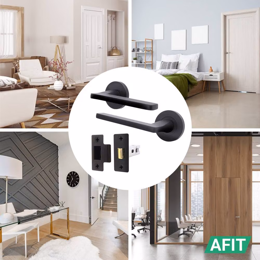 AFIT Matt Black Aluminium Door Handle and Latch Set, 5 Pack, W/D/H: 15 x 15 cm – 4