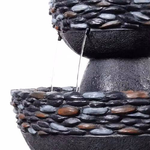 Teamson Home 3-Tier Pedestal Outdoor Water Feature Cascade Fountain in Grey Stone Finish – 6