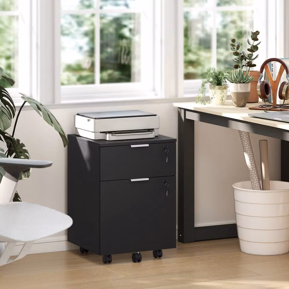 STILVORA Two-Drawer Lockable Filing Cabinet with Castors in Black, W: 40.0 cm, D: 42.0 cm, H: 60.0 cm – 2