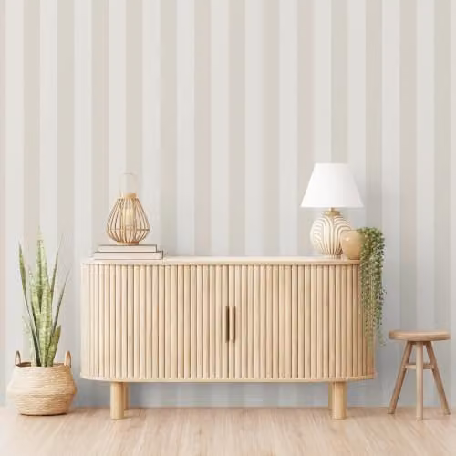 Grandeco Classic Striped Abstract Wallpaper in Beige