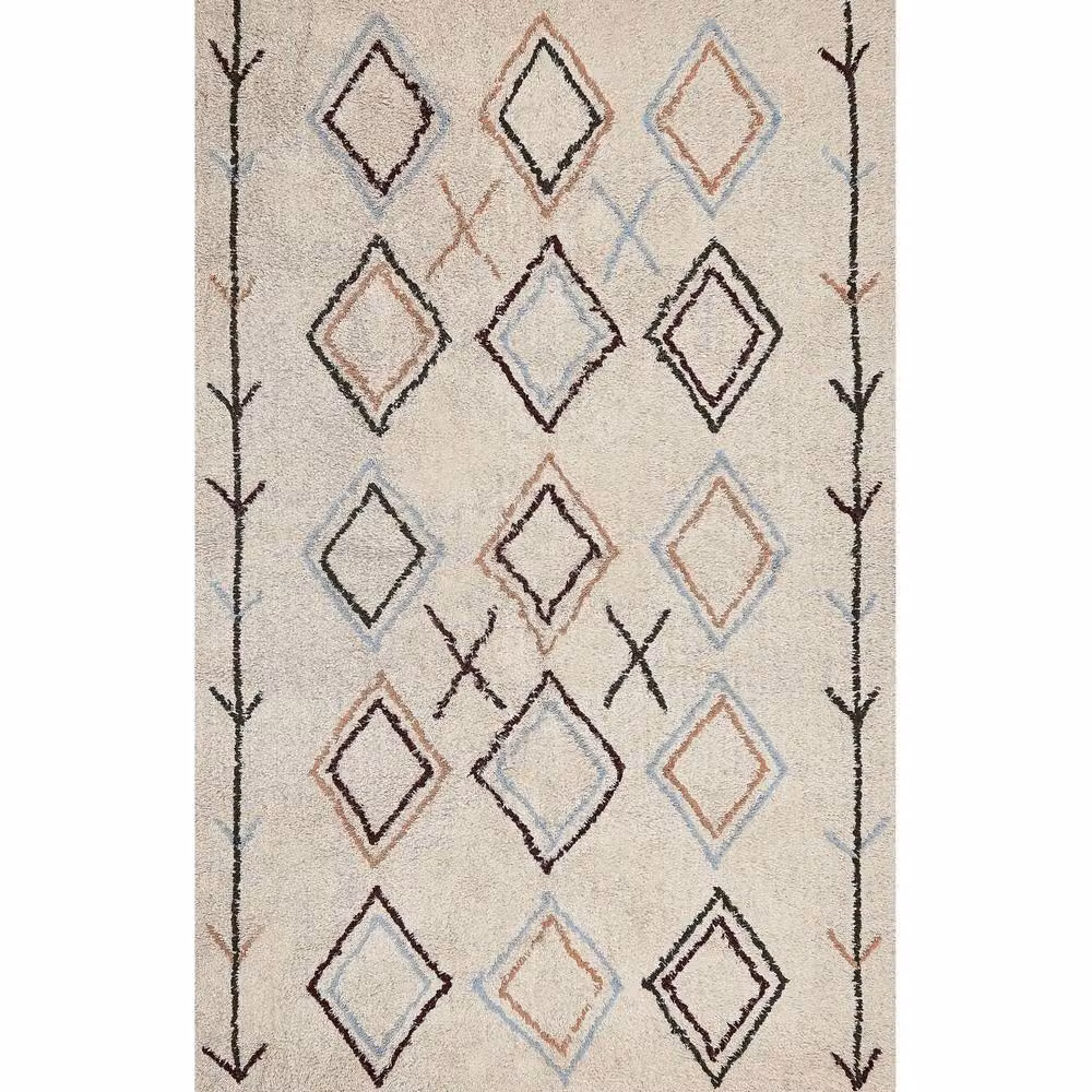 Wyld and Coco Hand-Tufted Cotton Geometric Boho Area Rug, Multicolour and Beige, W: 140 cm, D: 200 cm – 2