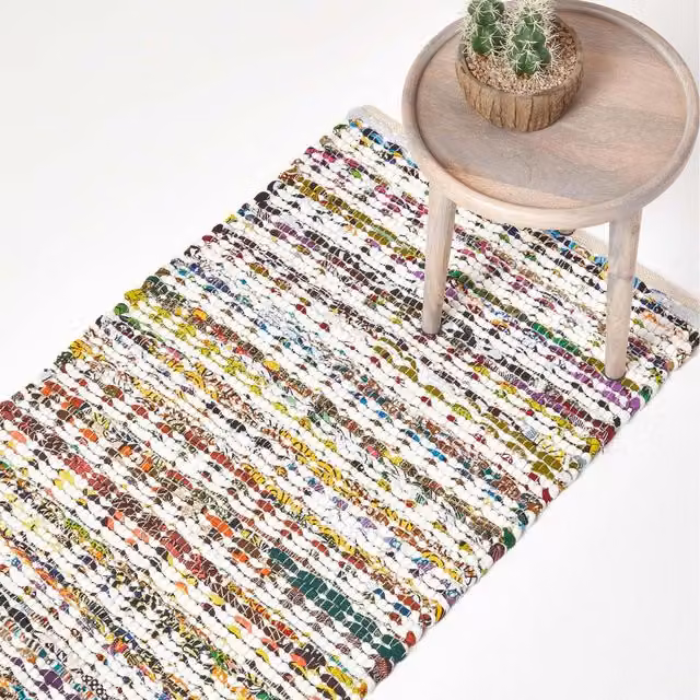 Homescapes Handwoven Multi Coloured Cotton Diamond Chindi Hall Runner, W/D/H: 66 x 200 cm