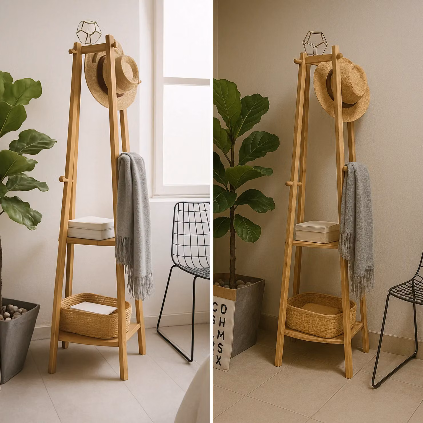 Rafaelo Mobilia Wooden Hallway Coat Rack Stand with 3 Shelves in Brown, H 168 x W 40 x D 40 cm – 3